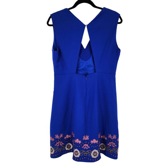 Foxiedox Artemesia Blue Cutout Back Embroidered Mini Dress Size Large - Picture 3 of 7